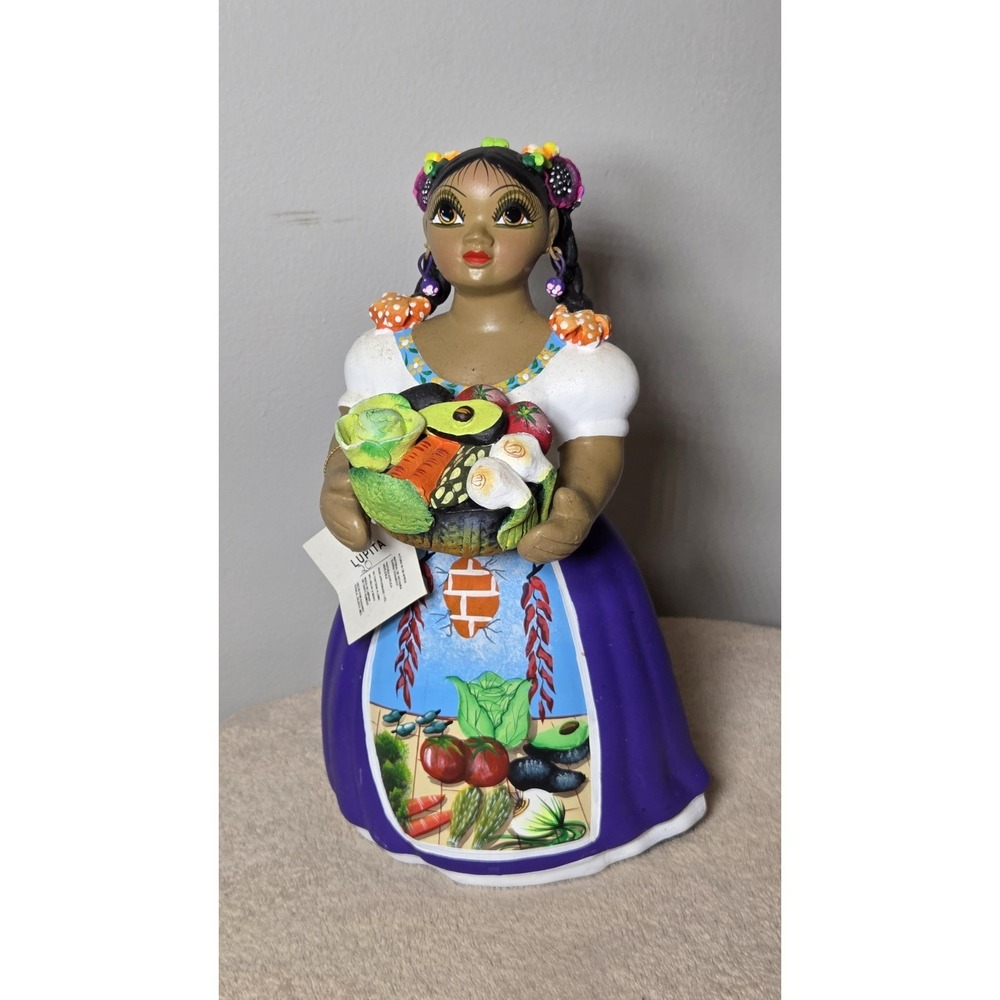 Premium Lupita Navarro Ceramic Figurine Doll Mexican Folk Art. Eye Catching